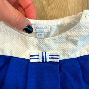 JACADI baby girl dress white and blue with bow. Bundle for discount.
